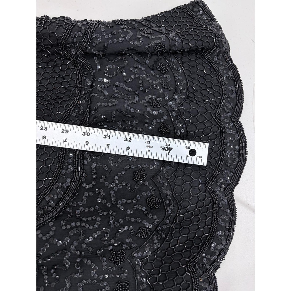 Brilliante by JA Vintage 80s Black Silk Beaded Sequin Cocktail Dress L - Picture 11 of 13